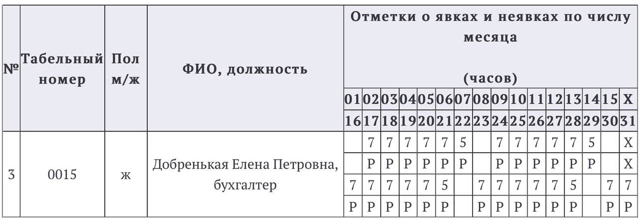 Табель учета рабочего времени на 2023/2024 год