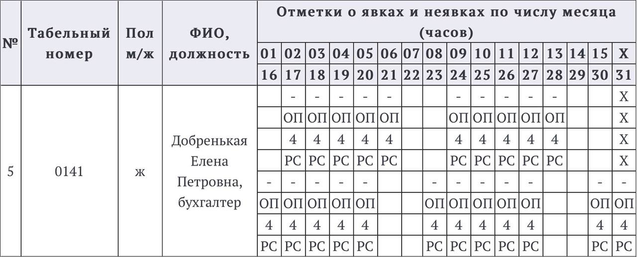 Табель учета рабочего времени на 2023/2024 год
