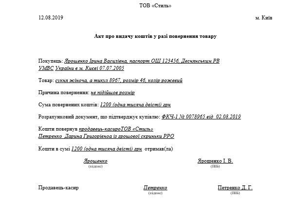 Облік повернення товару