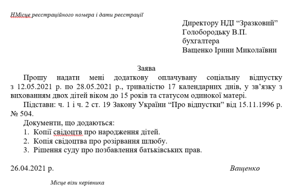 Додаткова відпустка на дітей